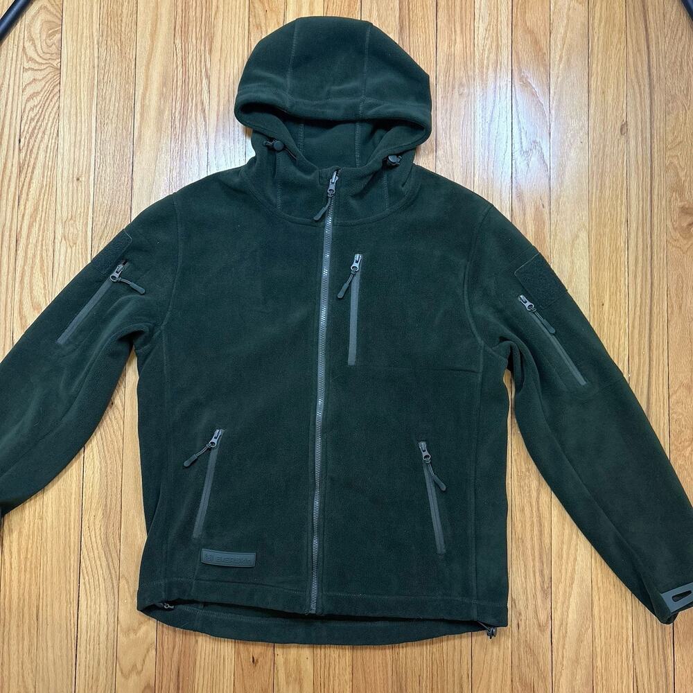 BAERSkin Tactical Hoodie Men's Medium Green MicroFleece Full Zip Pockets Outdoor